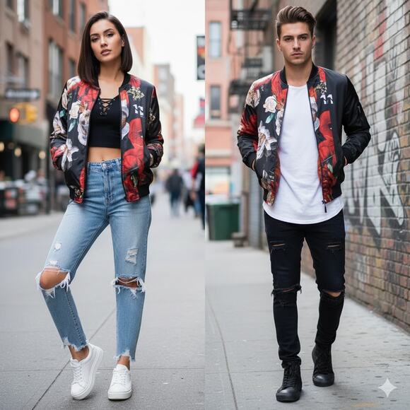 Fresh Hoodz Mens Antique Floral Bomber Jacket - Picture 1 of 14